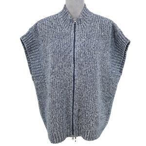 Pure Handknit Sweater Vest Womens Small Blue Chunky Knit Full Zip Oversized